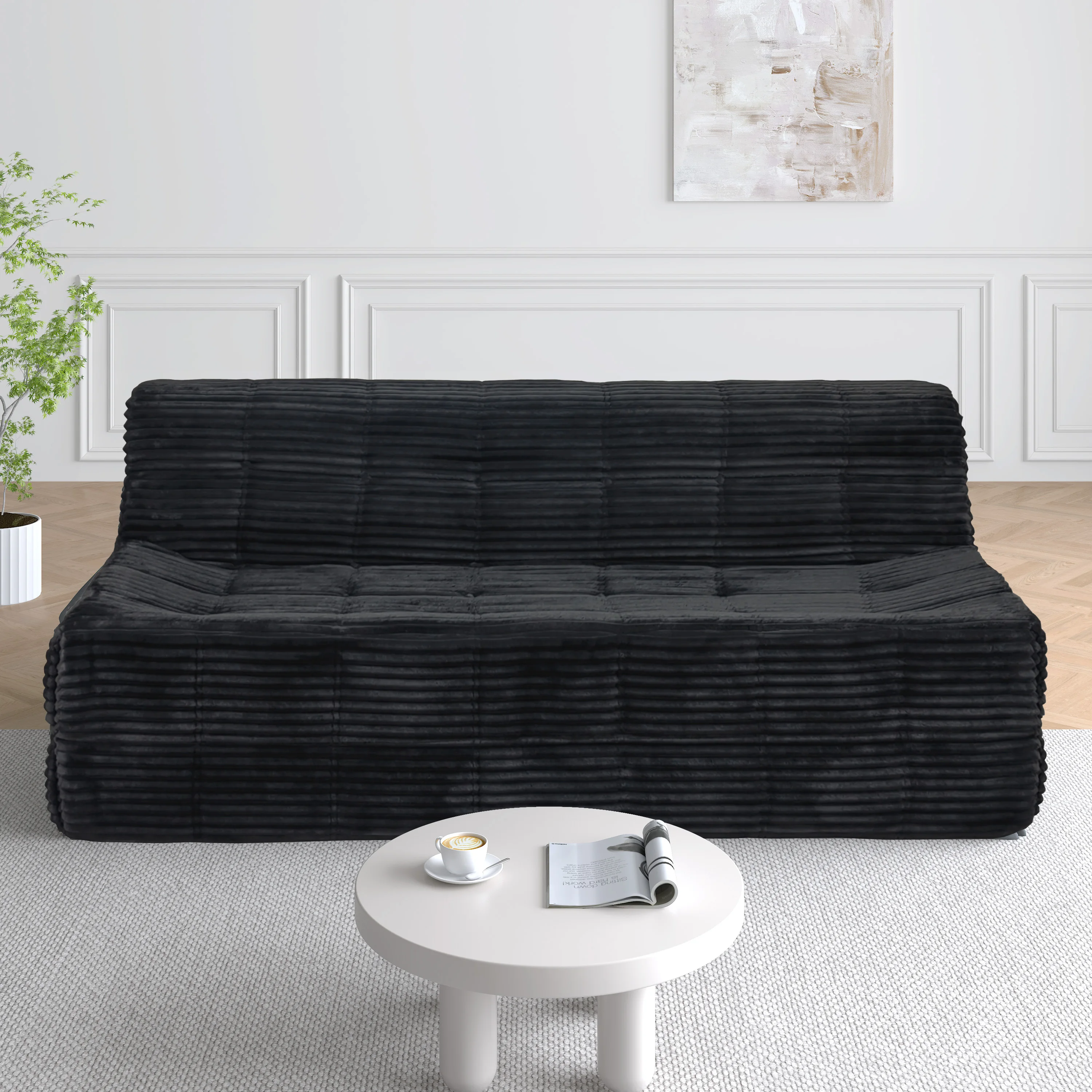 Niccae Modern 3-Seat Corduroy Sofa - Cloud Couch Design, Full Sponge Compression, No Assembly, Space-Efficient for Living Room