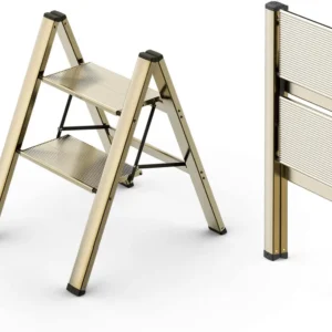 2 Step Ladder,Foldable Step Stool, Aluminum Lightweight Ladder for Home Kitchen Closet, Anti-Slip Pedals,Portable