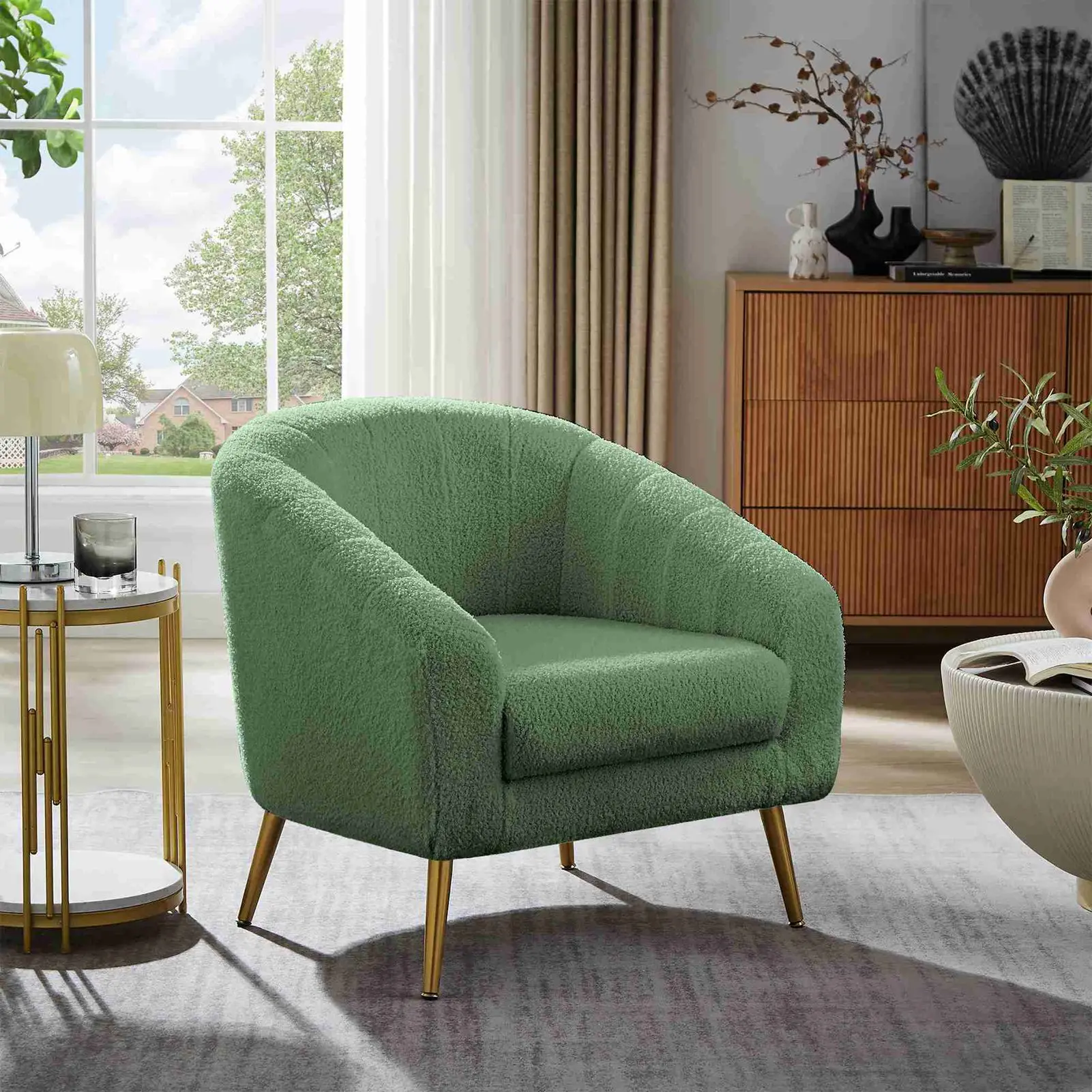 Accent Chair Fabric Wrapped Metal Legs Modern Accent Chair for Living Room Bedroom Light Green Chair Leisure Chair Reading Chair