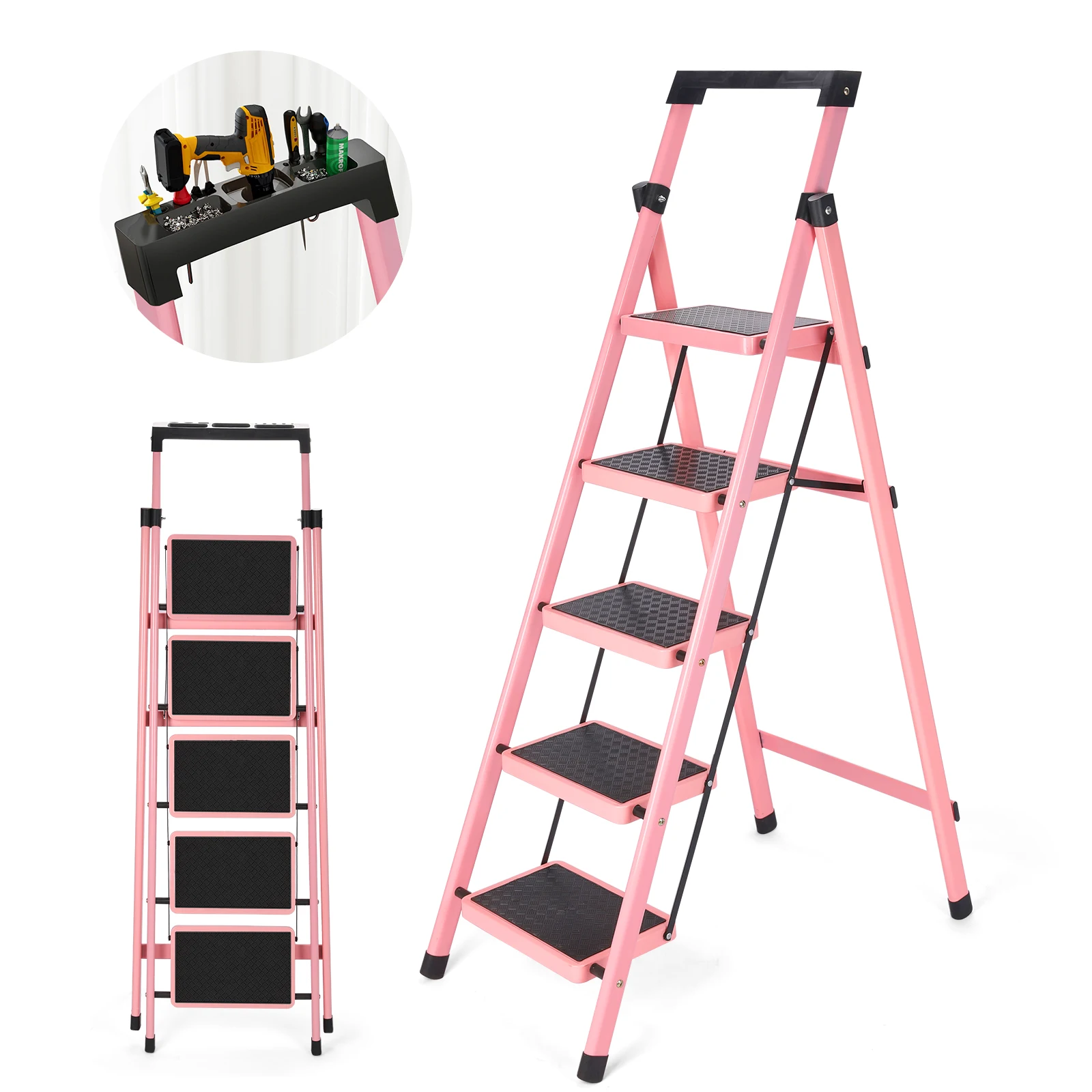 Multifunctional Kitchen Step Stool Safety Folding Ladders Carbon Steel Thickened Indoor Herringbone Stair Telescopic Ladder