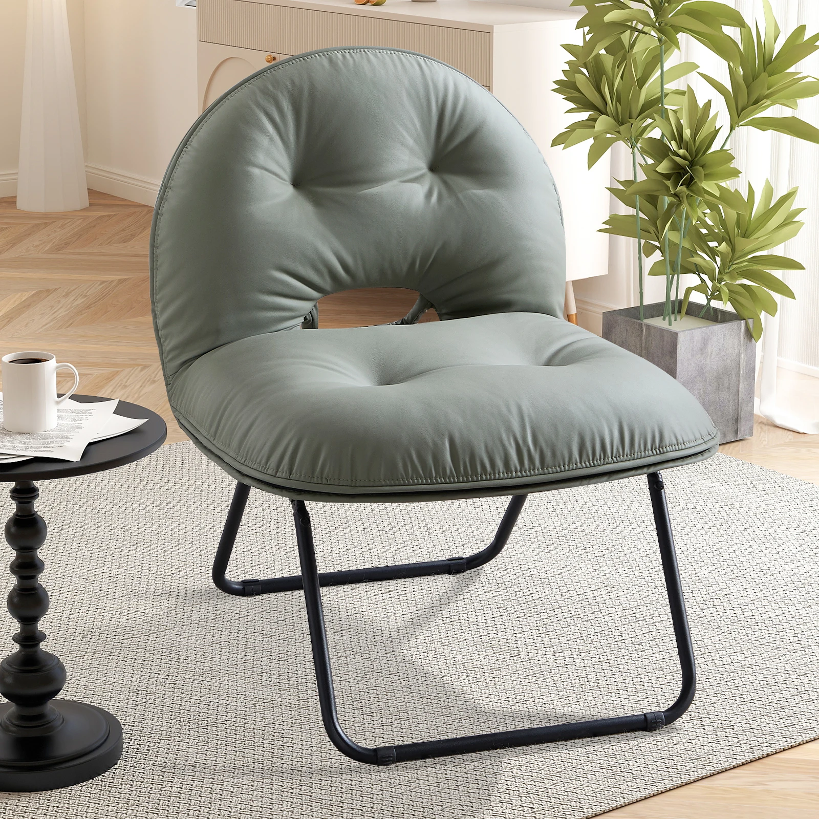 EBELLO Portable Portable Folding Chair with Upholstered Living Room Portable Lounge Chair